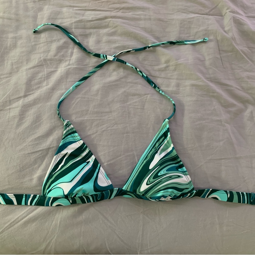 Triangle bathing suit, green marble design